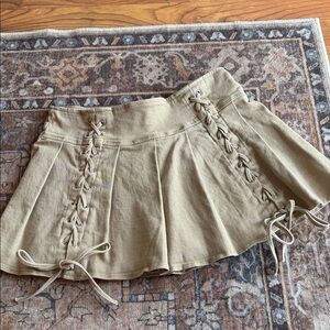 Stylish Tan Mini Skirt with Lace-Up Detail
